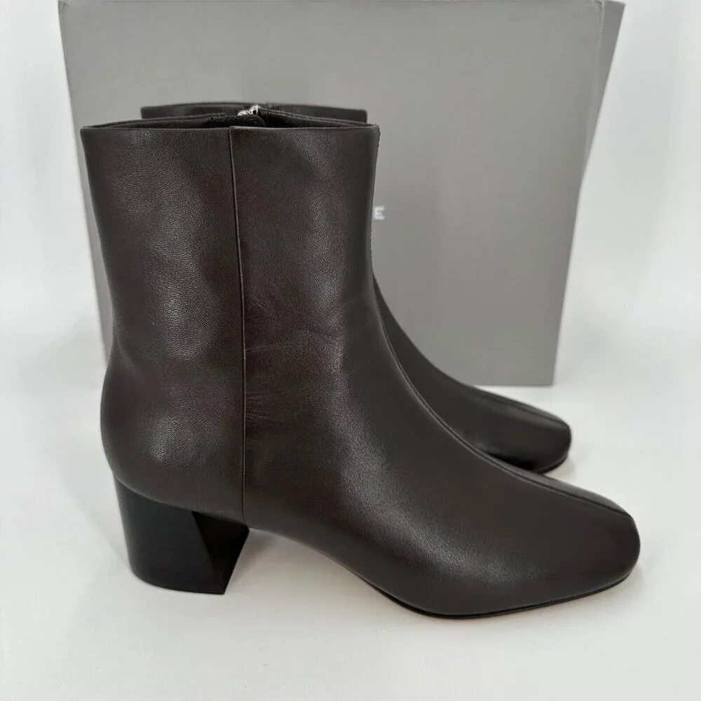 Everlane The Day Boot Dark Brown Leather sz 10 Side Zip Ankle Bootie Square Toe